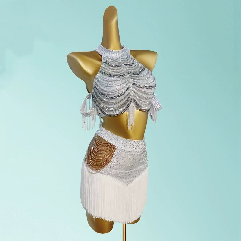 Glamorous 2-Piece Set Sheath Halter Neck Birthday Gowns Chic Sequins Beading Tassel Homecoming Dress AP3968