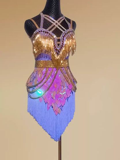 Unique Sheath Halter Neck Birthday Gowns Shining Sequins Beading Tassel Homecoming Dress AP3972