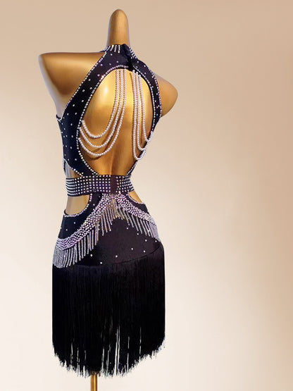 Fashionable Sheath Halter Neck Cutout Birthday Gowns Sexy Sequins Beading Tassel Crystals Homecoming Dress AP3973