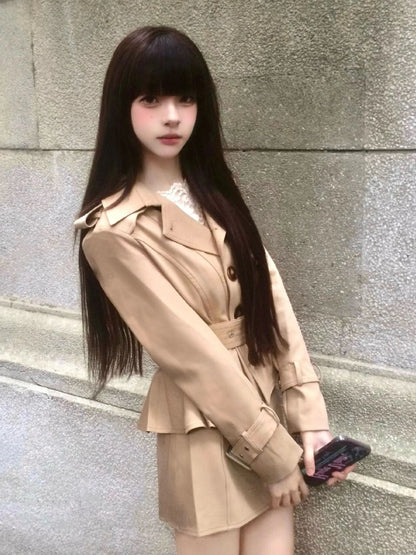 Simple Long Sleeve V Neck Mini Skirt Glam 2-Piece Set Cinched-Waist Sheath Short Dress AP3981