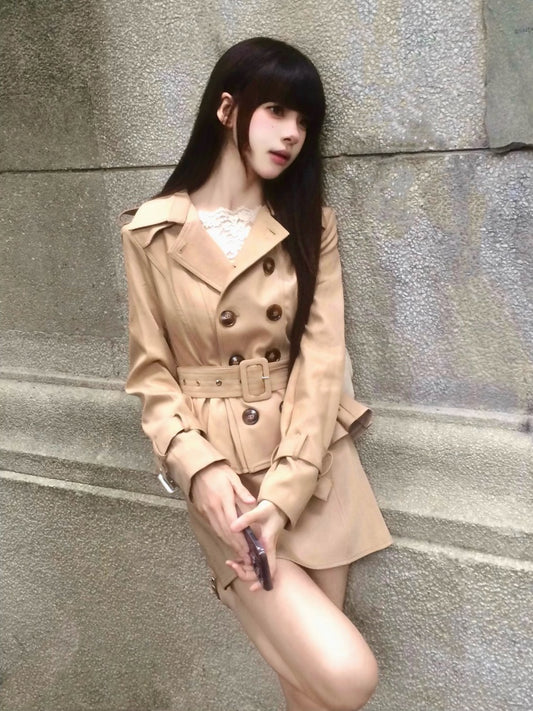 Simple Long Sleeve V Neck Mini Skirt Glam 2-Piece Set Cinched-Waist Sheath Short Dress AP3981