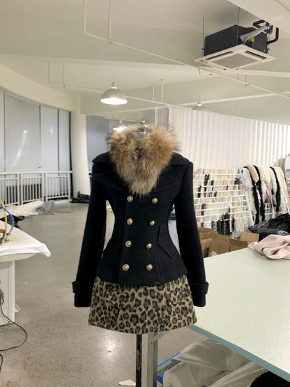 Trendy Long Sleeve V Neck Mini Skirt Vogue Leopard 2-Piece Set Sheath Short Dress AP3987