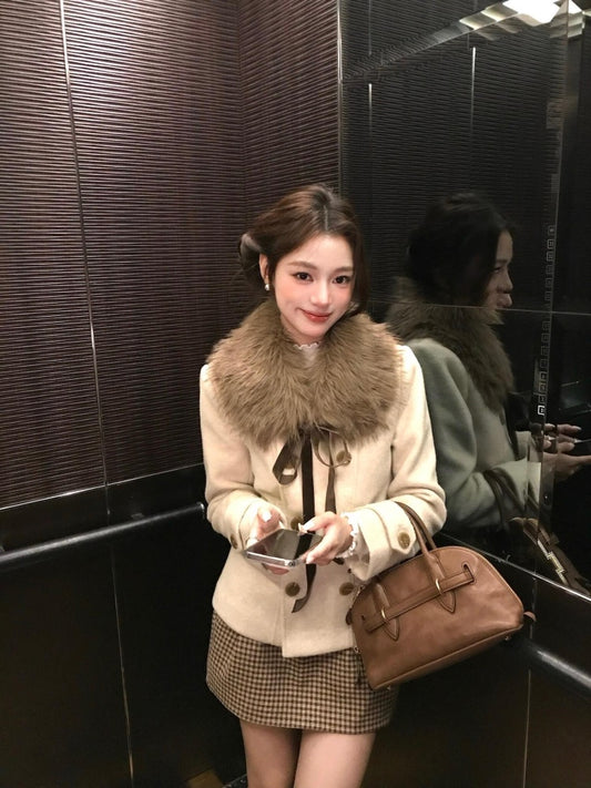 Modern Long Sleeve Sheath Plaid Mini Skirt Vintage V Neck 2-Piece Set Short Dress AP3991