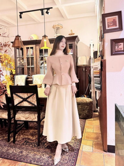 Fitted 2-Piece Set A-Line Travel Outfit Maxi Dresses Charming Puffy Long Sleeve Long Dress AP3985