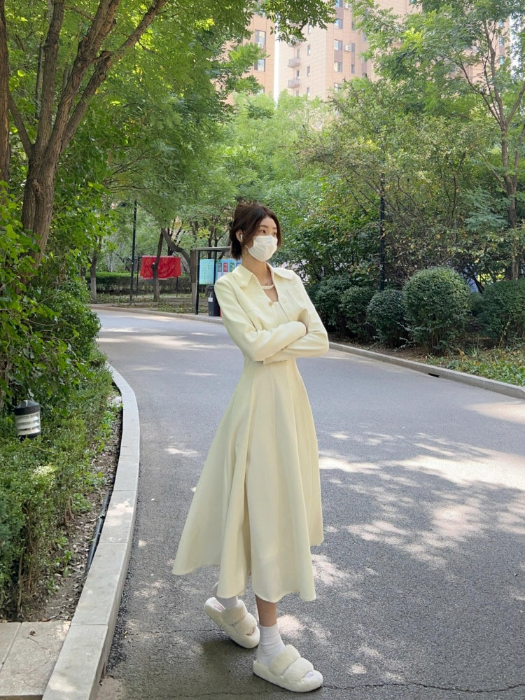 Boho-Inspired 2-Piece Set Cinched-Waist Maxi Dresses With Cardigan Casual Long Sleeve A-Line Long Dress AP4006