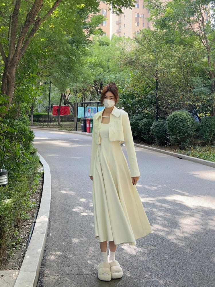 Boho-Inspired 2-Piece Set Cinched-Waist Maxi Dresses With Cardigan Casual Long Sleeve A-Line Long Dress AP4006