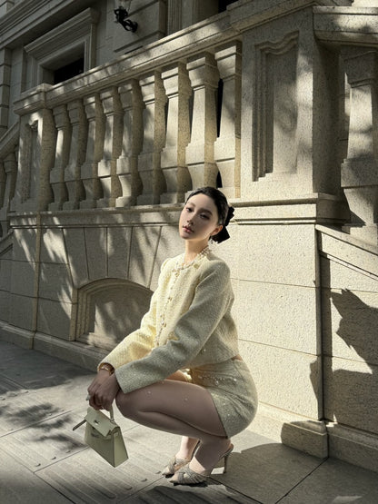 Exquisite Long Sleeve Jewel Neck Mini Skirt Lovely Sheath 2-Piece Set Beaded Short Dress AP4007