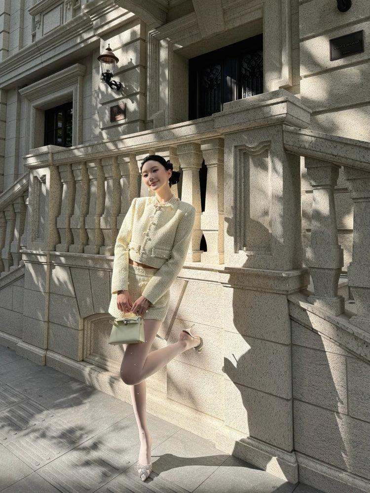 Exquisite Long Sleeve Jewel Neck Mini Skirt Lovely Sheath 2-Piece Set Beaded Short Dress AP4007