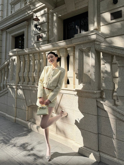 Exquisite Long Sleeve Jewel Neck Mini Skirt Lovely Sheath 2-Piece Set Beaded Short Dress AP4007