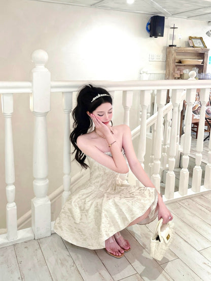 Appealing A-Line Strapless Mini Skirt Glittering Beading Jacquard Short Dress AP4015