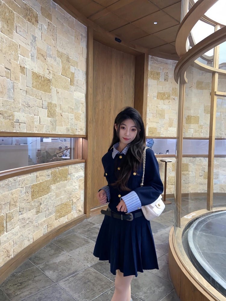 Fascinating Long Sleeve Jewel Neck Mini Skirt Vogue 2-Piece Set A-Line Short Dress AP4016