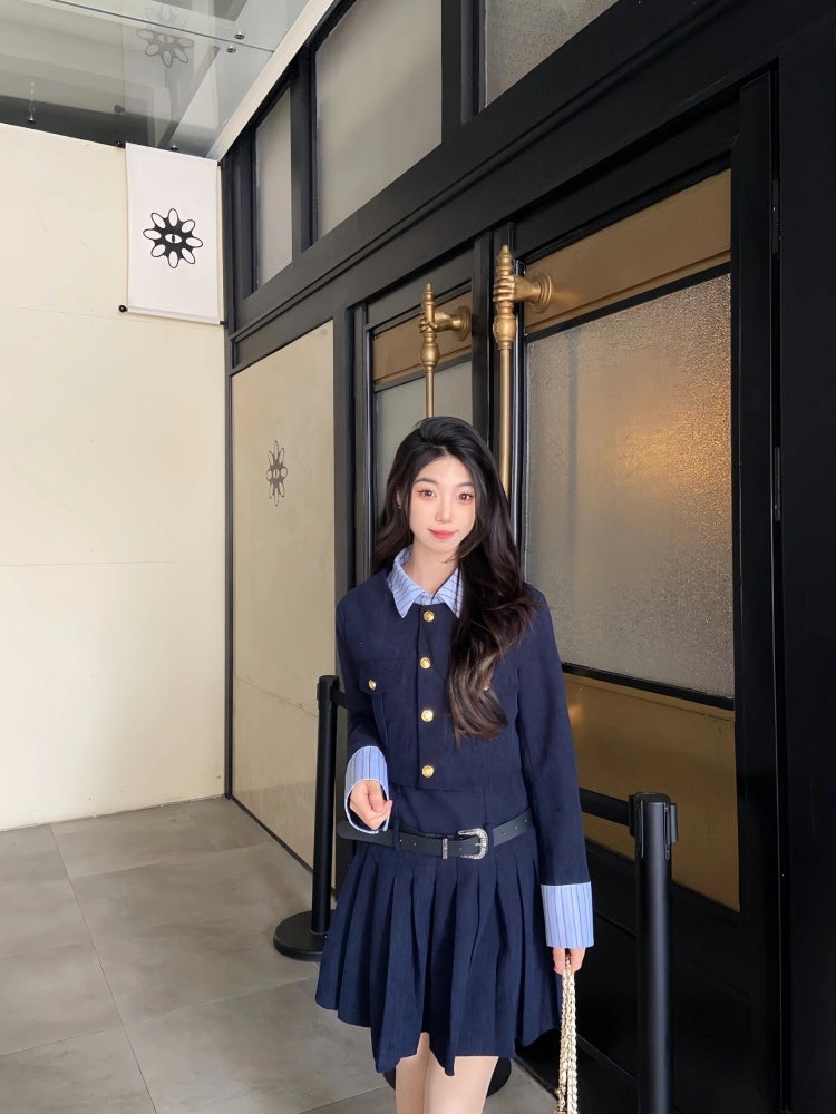 Fascinating Long Sleeve Jewel Neck Mini Skirt Vogue 2-Piece Set A-Line Short Dress AP4016