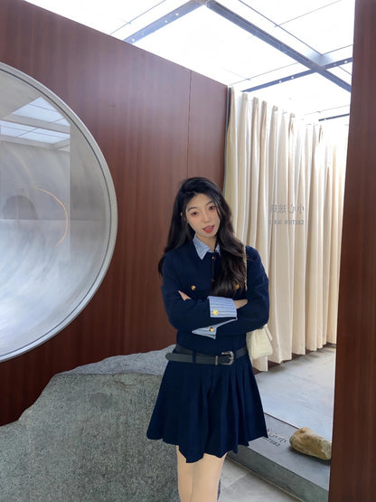 Fascinating Long Sleeve Jewel Neck Mini Skirt Vogue 2-Piece Set A-Line Short Dress AP4016