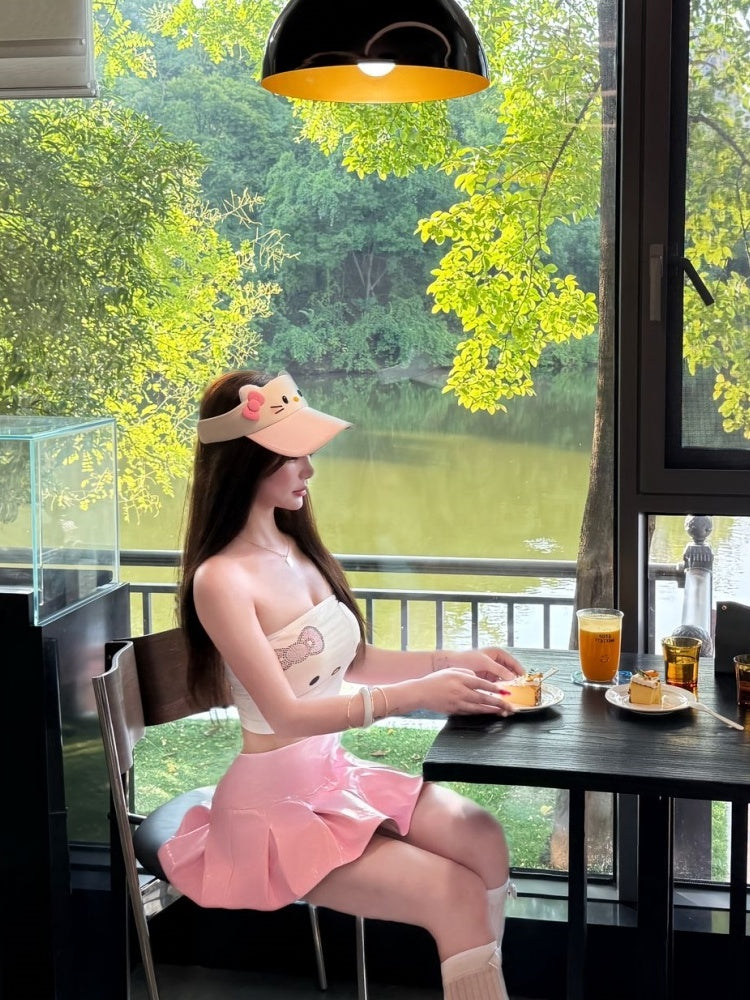 Fabulous A-Line Strapless 2-Piece Set Mini Skirt Cartoon Pattern Bodice Lustrous Pink Short Dress AP4021