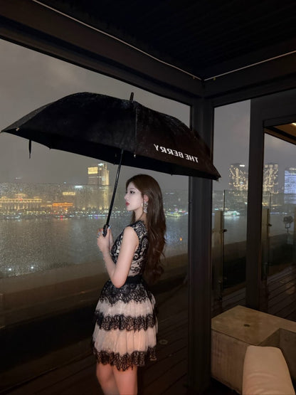 Dreamy A-Line V Neck Mini Skirt Vintage Splicing Lace Tiered Short Dress AP4033