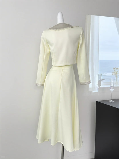 Wonderful 2-Piece Set Long Sleeve Maxi Dresses French Inspired Office Outfit Square Neck A-Line Long Dress AP4079