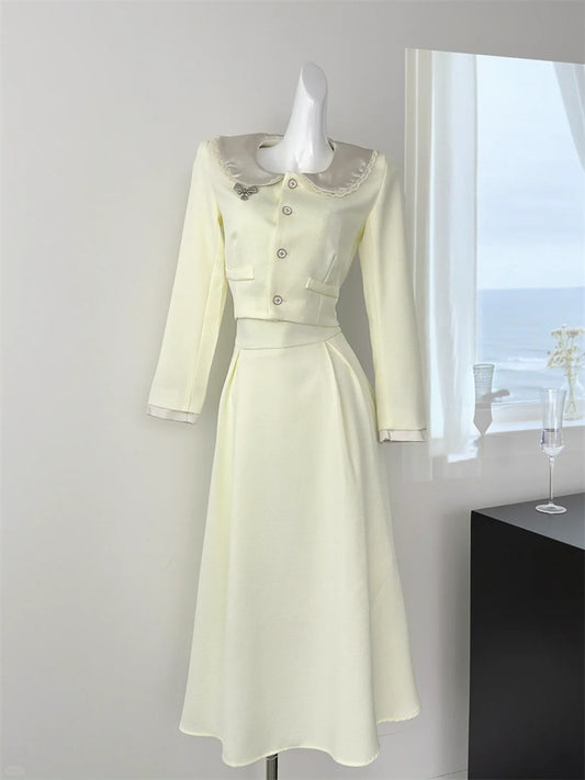 Wonderful 2-Piece Set Long Sleeve Maxi Dresses French Inspired Office Outfit Square Neck A-Line Long Dress AP4079