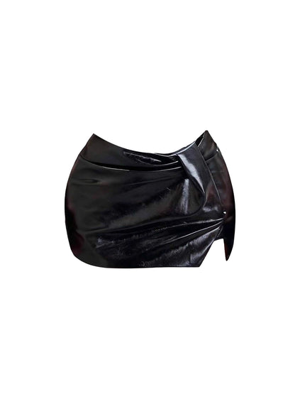 Glam Leopard Bodice 2-Piece Set Sheath Leather Mini Skirt Sparkly Sequins Accent Strapless Short Dress AP4102