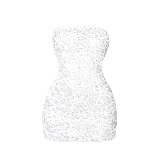 Minimalist Sheath White Party Outfit Mini Skirt Glam Strapless Sequins Design Short Dress AP4110