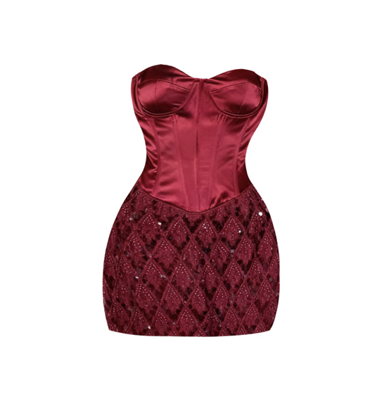 Charming Sheath Red Evening Mini Skirt Hottie Strapless Sequins Accent Short Dress AP4112