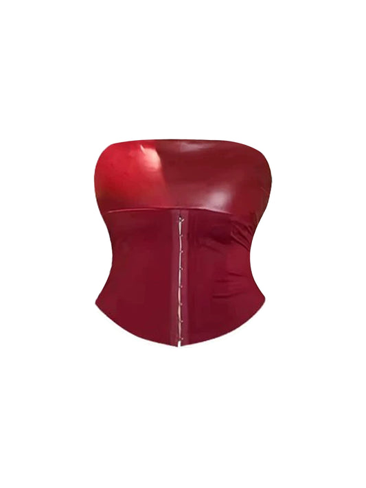 Modern Sheath 2-Piece Set Hot Girls Outfit Mini Skirt Alluring Strapless Cinched-Waist Red Short Dress AP4126