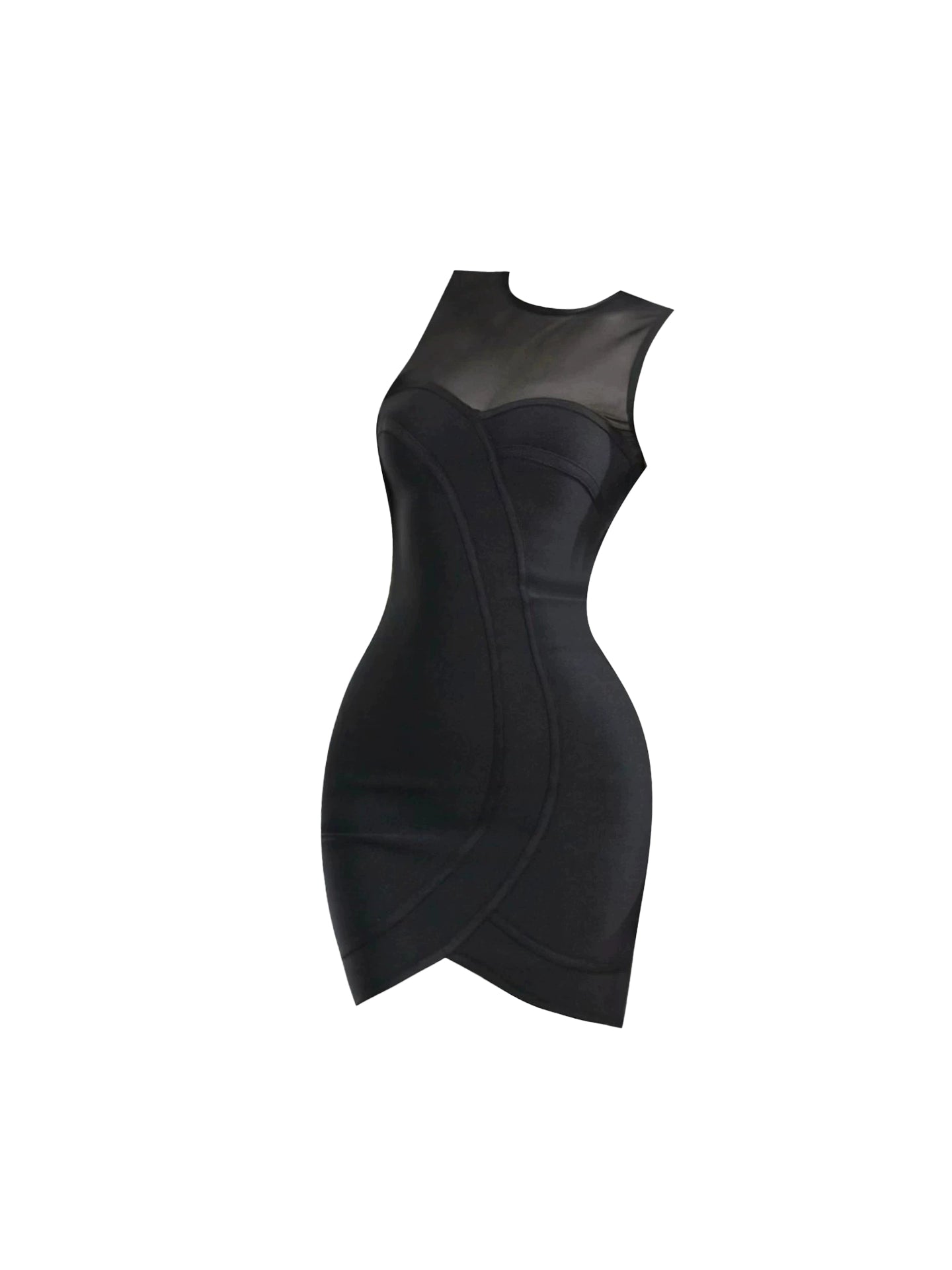 Princess Bodycon Sleeveless Splicing Tulle Mini Skirt Charming Black Asymmetric Hem Short Dress AP4127