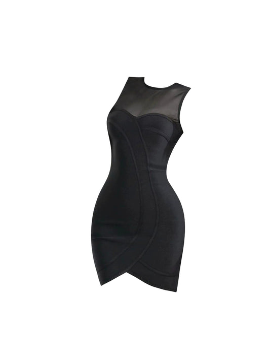 Princess Bodycon Sleeveless Splicing Tulle Mini Skirt Charming Black Asymmetric Hem Short Dress AP4127