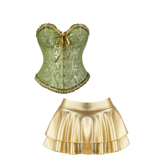 New Tendency A-Line Jacquard Cinched-Waist Bodice 2-Piece Set Mini Skirt Vibrant Strapless  Lustrous Tiered Short Dress AP4137