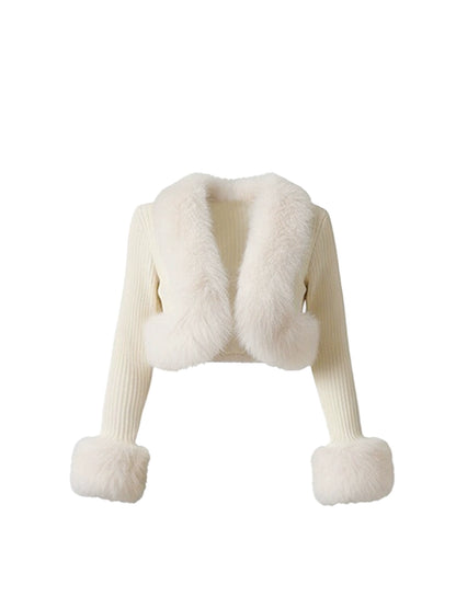 Lovely Sheath 2-Piece Set Side Slit Maxi Dress Graceful Fur Trim Long Sleeve Cardigan Spaghetti Straps Floral Long Dress AP4142