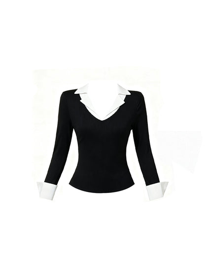 Amazing Long Sleeve 2-Piece Set V Neck Mini Skirt Y2K Style Cinched-Waist Plaid A-Line Short Dress AP4148