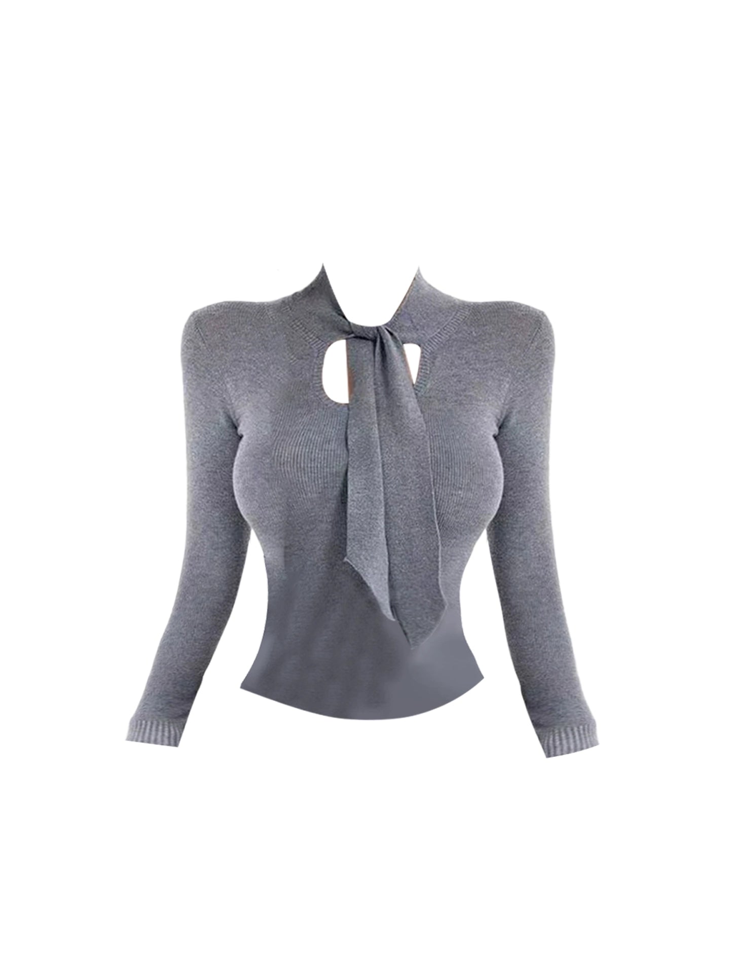 Classical Jewel Neck 2-Piece Set Grey Mini Skirt Alluring Long Sleeve Bodycon Ribbed Short Dress AP4161