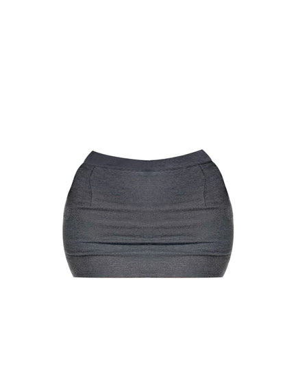 Classical Jewel Neck 2-Piece Set Grey Mini Skirt Alluring Long Sleeve Bodycon Ribbed Short Dress AP4161