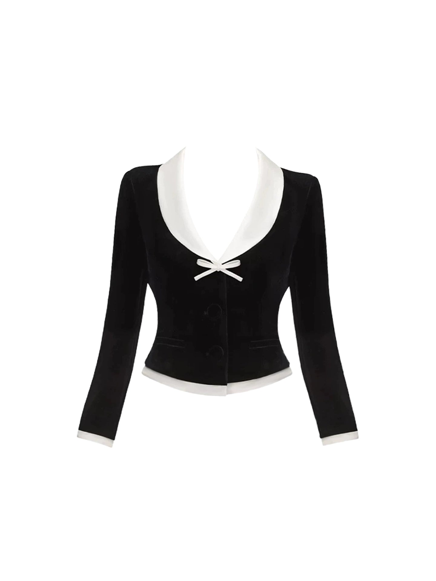 Fantastic V Neck 2-Piece Set Color-Block Mini Skirt Sweet Long Sleeve Sheath Bow Accent Short Dress AP4162