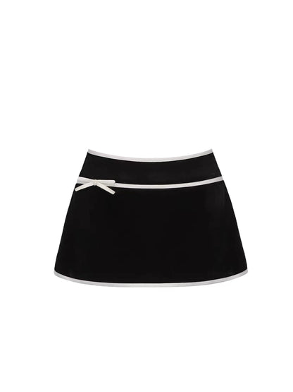 Fantastic V Neck 2-Piece Set Color-Block Mini Skirt Sweet Long Sleeve Sheath Bow Accent Short Dress AP4162