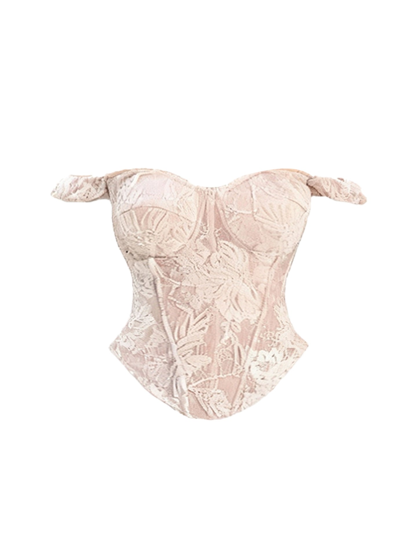 Sheen Lace Splicing Sheath Cinched-Waist Mini Skirt Alluring Off-Shoulder 2-Piece Set Short Dress AP4169