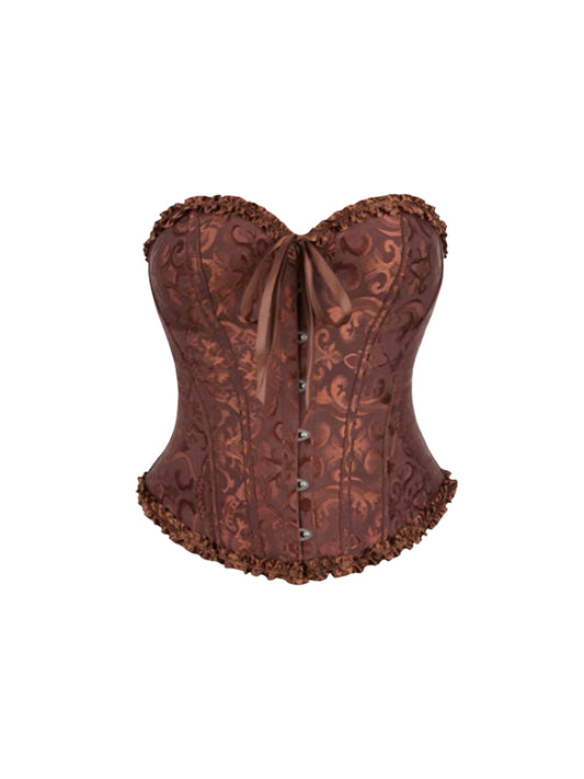 Glam Sheath 2-Piece Set Party Outfit Bow Accent Mini Skirt Retro Jacquard Bodice Strapless Ruffles Trim Short Dress AP4172