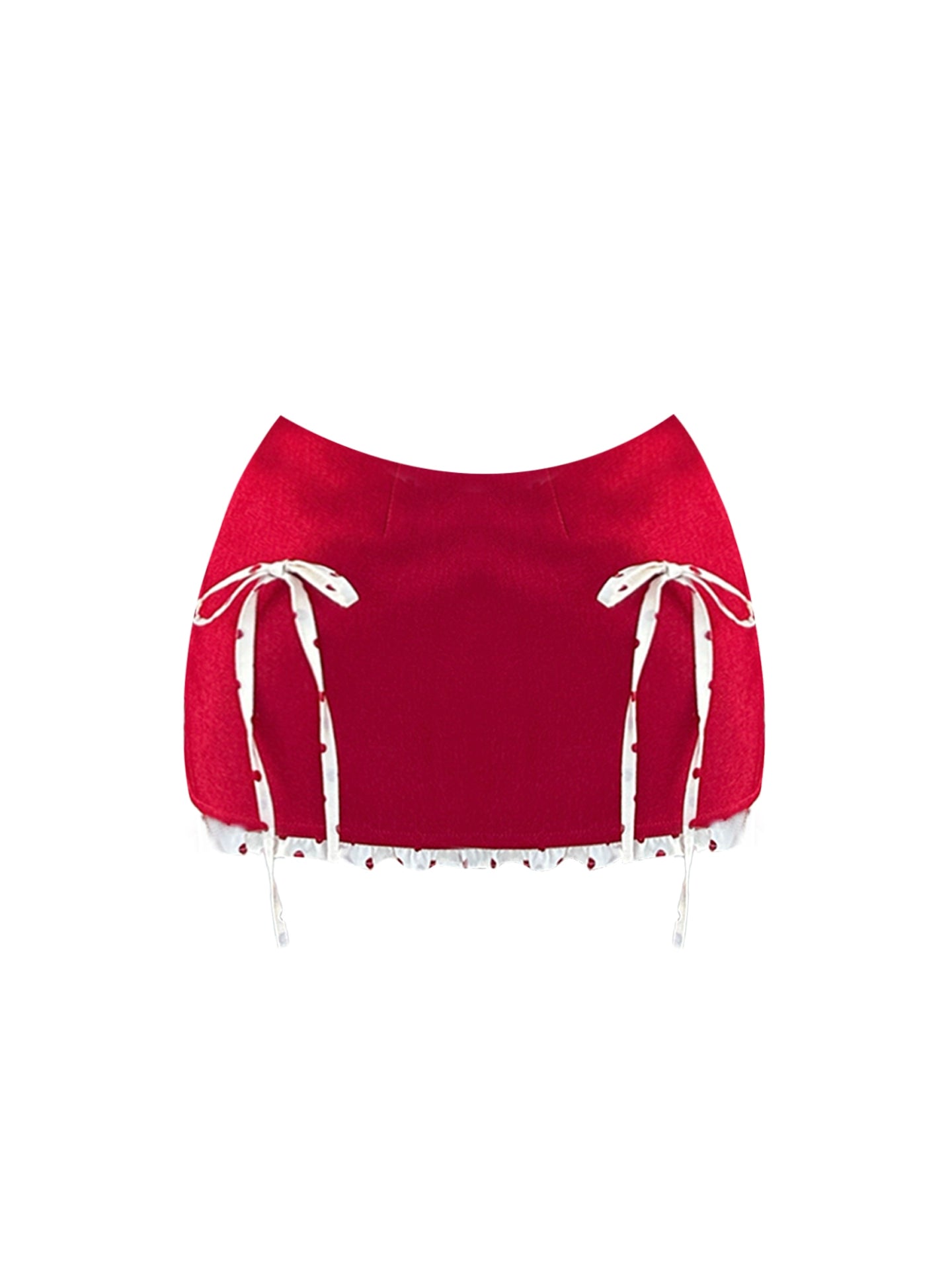 Glamorous 2-Piece Set Polka Dots Sheath Mini Skirt Sweet Bows Ruffles Accent Off-Shoulder Short Dress AP4173