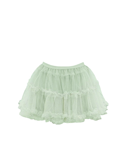 Vibrant Spaghetti Strap Bodice 2-Piece Set Mini Skirt Adorable Lace Splicing A-Line Tulle Tiered Short Dress AP4178