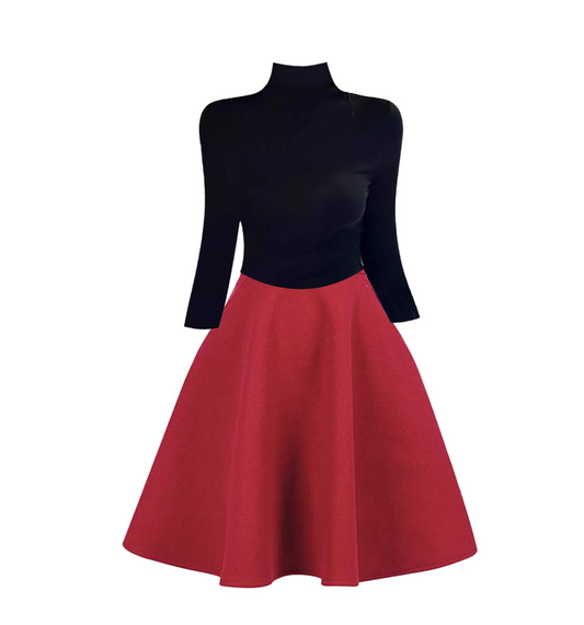 Fitted 2-Piece Set High Collar 2-Piece Set Mini Skirt Vogue Long Sleeve A-Line Short Dress AP4188