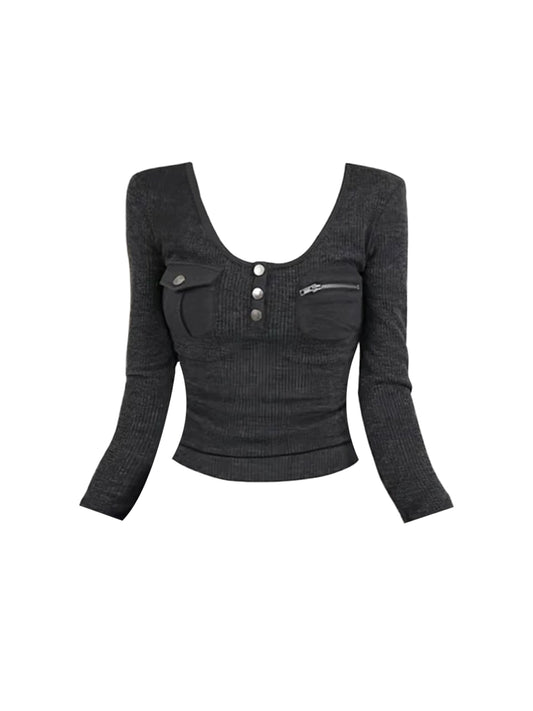 Trendy Knitted Jewel Neck Blouse 2-Piece Set Mini Skirt Retro Long Sleeve Bodycon Short Dress AP4190