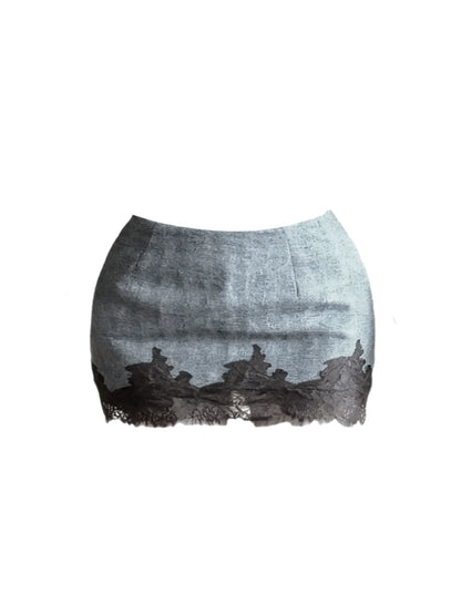 Attractive V Neck 2-Piece Set Mini Skirt Vintage Lace Trim Long Sleeve Bodycon Short Dress AP4191