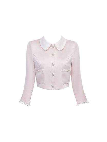 Glittering Jewel Neck 2-Piece Set Ruffles Trim Mini Skirt Attractive Long Sleeve Bodycon Office Outfit Short Dress AP4194