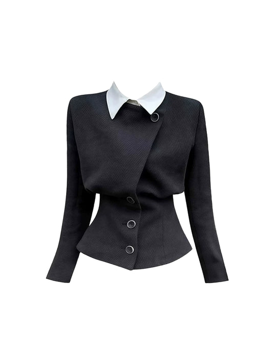 Fancy 2-Piece Set Cinched-Waist Lapel Neck Mini Skirt Glam Long Sleeve Office Outfit Bodycon Short Dress AP4199