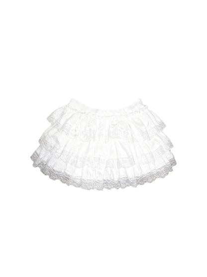 Refined 2-Piece Set Cinched-Waist Bodice A-Line Tiered Mini Skirt Romantic Strapless Lace Trim White Short Dress AP4212