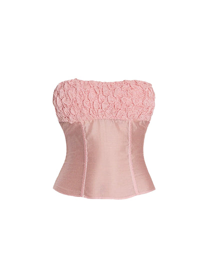 Enchanting Sheath 2-Piece Set Mini Skirt Adorable Ruffles Trim Strapless Party Outfit Short Dress AP4214