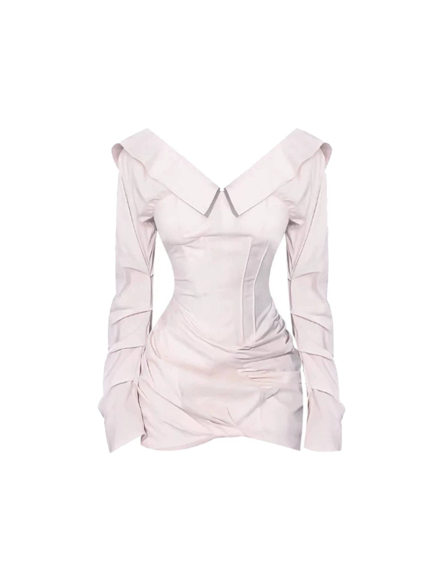 Appealing Cinched-Waist V Neck Everyday Wear Mini Skirt Casual Long Sleeve Bodycon Short Dress AP4218