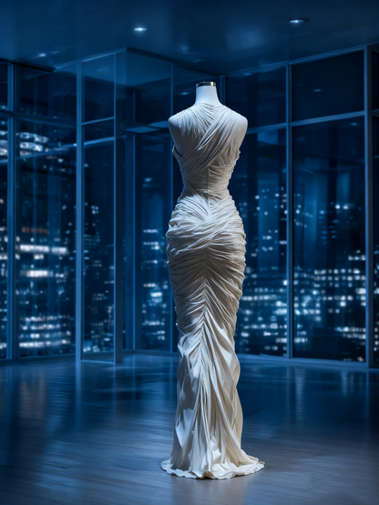 Ornate Sheath Jewel Neck Evening Gowns Sleeveless Pleated Prom Dress AP4223