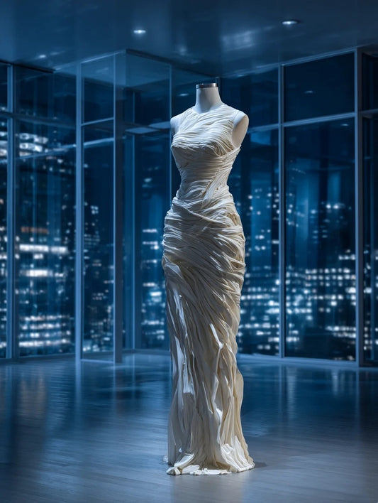 Ornate Sheath Jewel Neck Evening Gowns Sleeveless Pleated Prom Dress AP4223