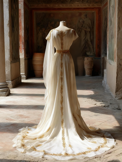 Fabulous A-Line V Neck Evening Gowns Greek Style Sash Appliques Prom Dress AP4224