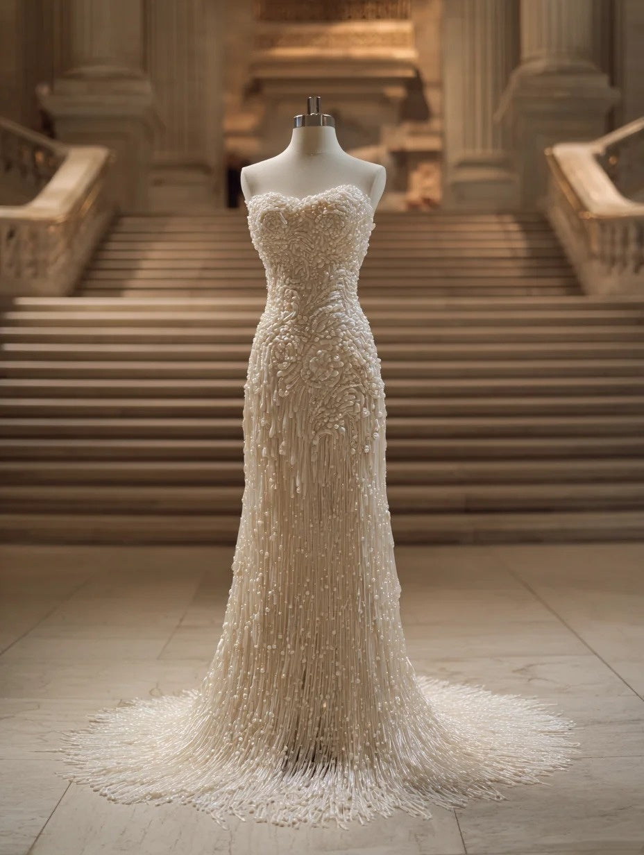 Elegant Strapless Sheath Sweet 16th Dresses Beading Tassel Prom Dress AP4229